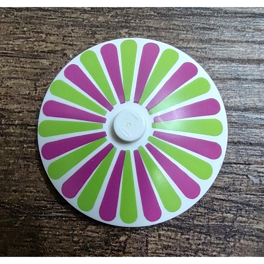 Lego Dish 4 x 4 Inverted Radar Solid Stud Lime Magenta Petal Pattern Z26